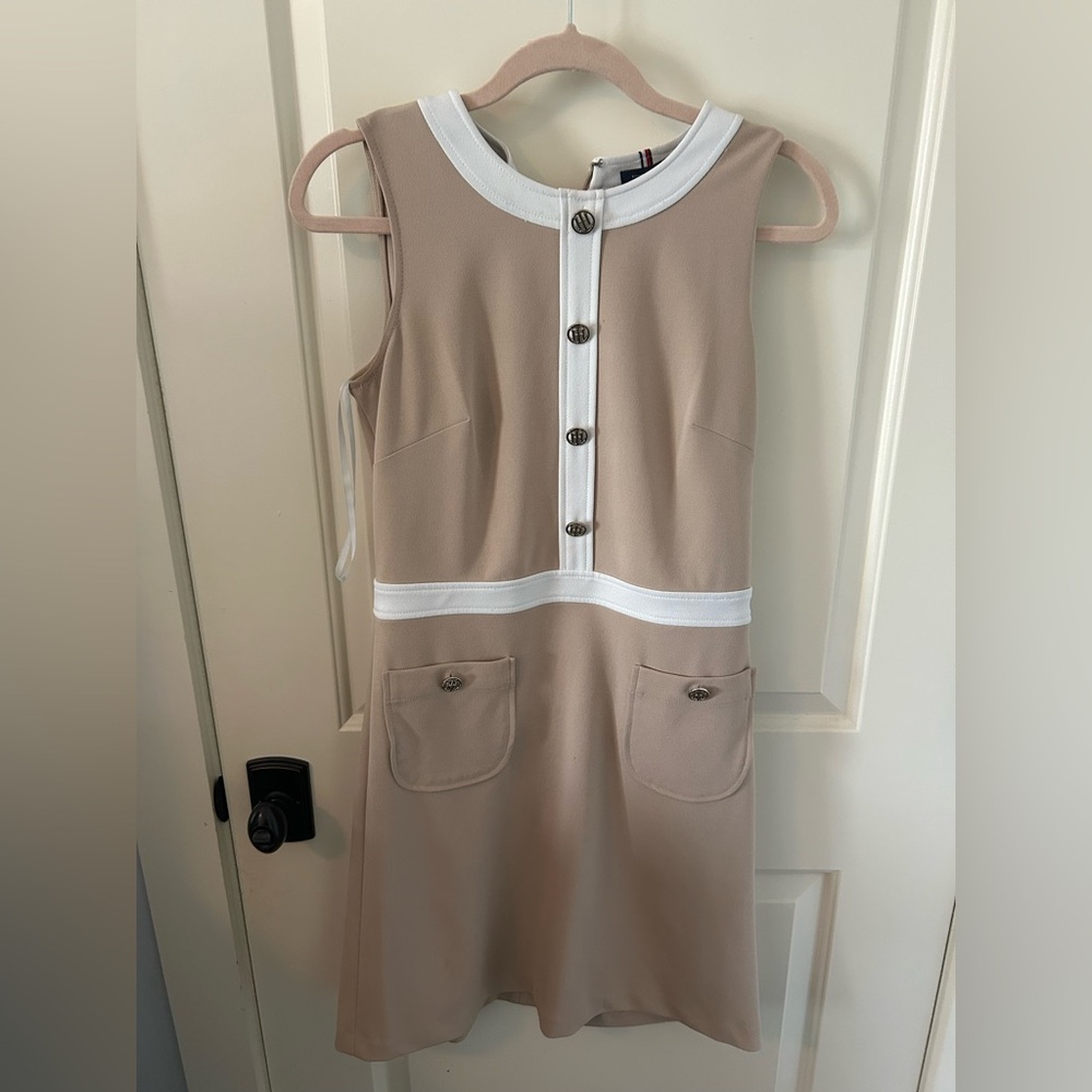 Tommy Hilfiger Beige and White Sleeveless Mini Dress